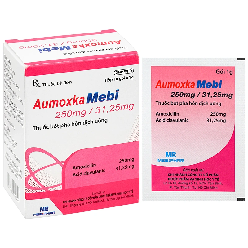 Aumoxka Mebi 250mg/31,25mg điều trị nhiễm khuẩn (10 gói x 1g) - 